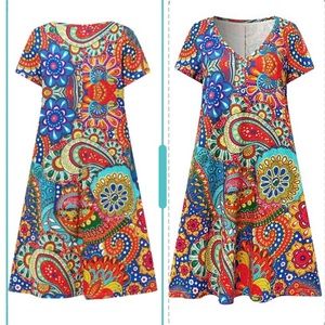 NORACORA Jersey Paisley Floral Dress, Ethnic, stretch, women’s size S